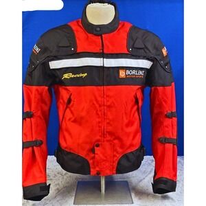 Borleni Motorcycle Jacket Mens L Red Black Racing Textile Armor Reflective